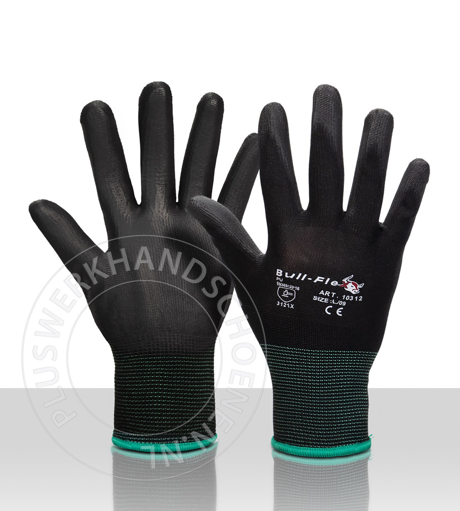 Bullflex PU coating kleur zwart/zwart - 10312 - Pluswerkhandschoenen.nl
